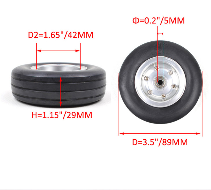 3.5" Left and Right High Quality Rubber Wheel With Brake Axle For RC Airplane Brake System