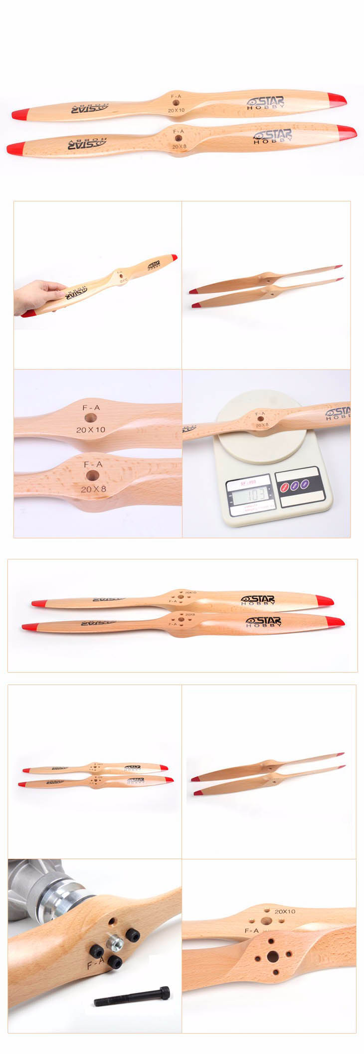 6STARHOBBY Standard Wooden Propeller/ Beech Propeller 20*8 20*10 for RC Gasoline Drilled Propellers Suiting DLE Series Engines
