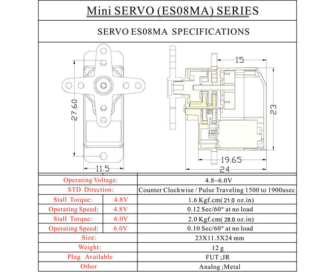 Emax ES08MA Analog Metal Micro Servo